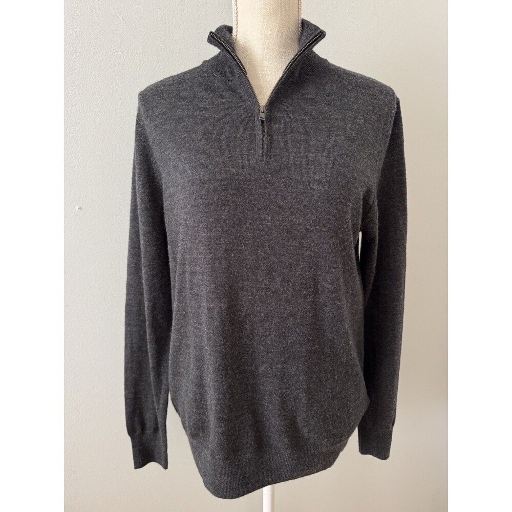 Christian Lacroix Men's Gray Extra Fine Merino‎ Wool 1/4 Zip Sweater Size Small